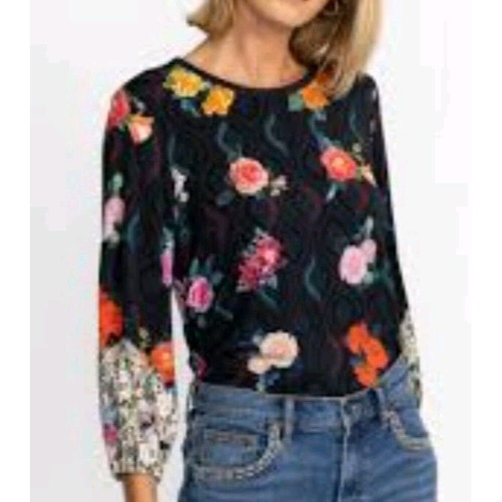 Johnny Was Black Floral Blouse